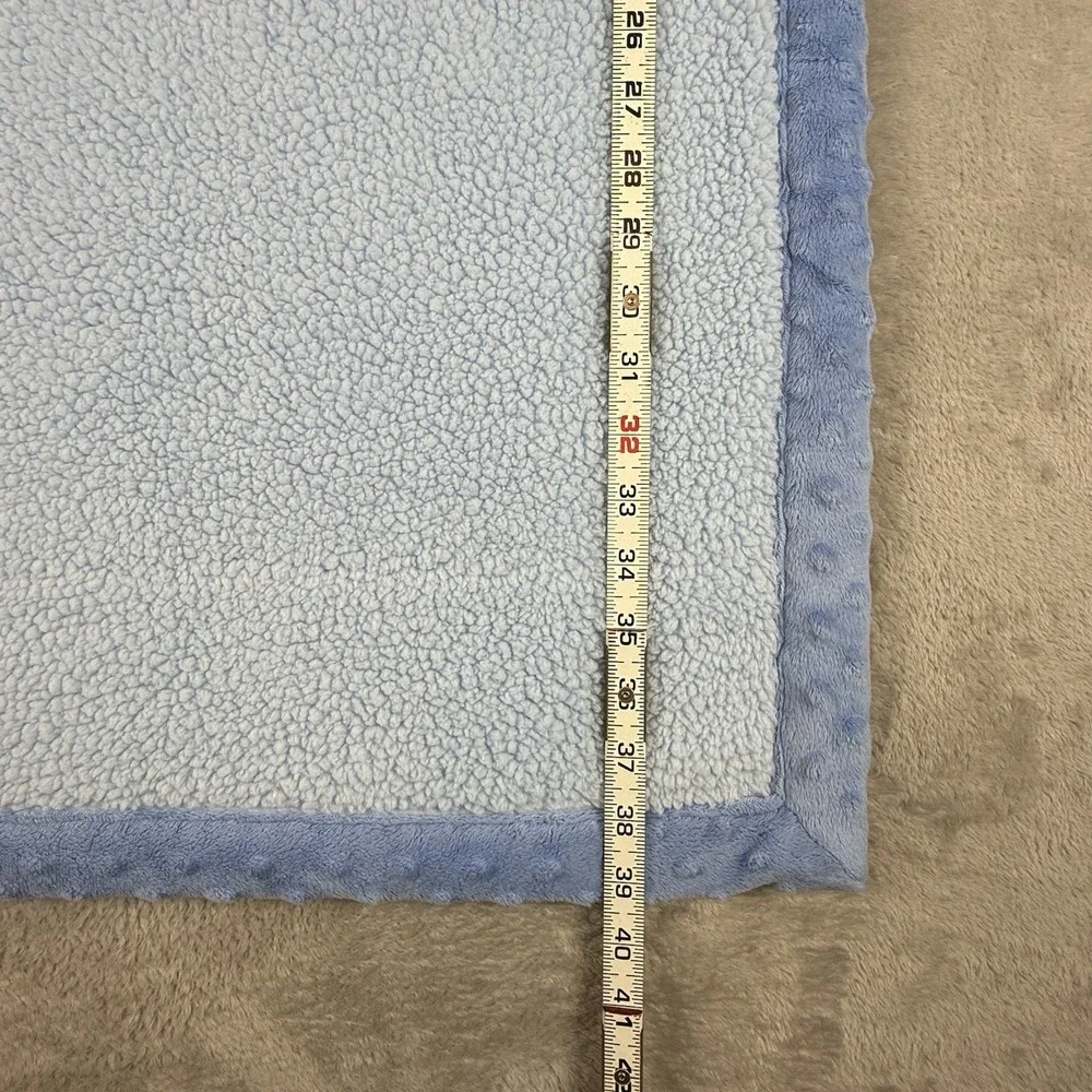 Carters Child of Mine Blue White Stripe Minky Dot Sherpa Baby Blanket Monkey